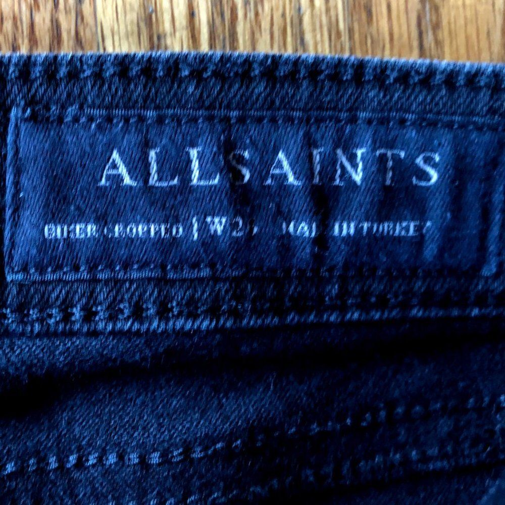ALLSAINTS Black Biker Skinny Cropped Denim Jeans Women's Size 26 - Picture 3 of 6